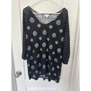 J. Jill Love Linen 100% Linen Medallion Print 3/4 Sleeve Tunic Top Size 1X